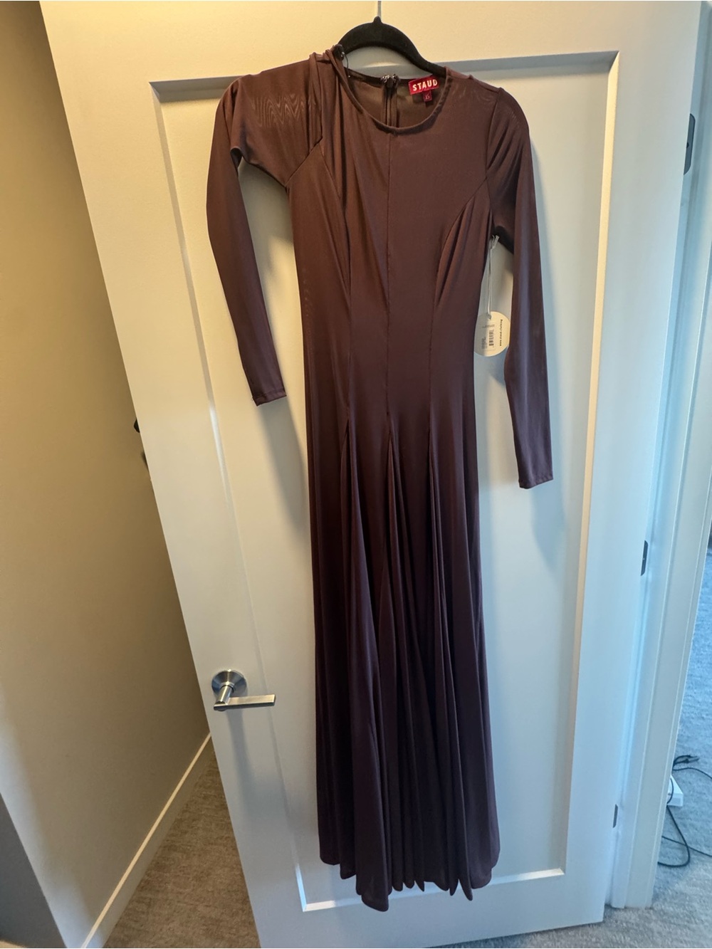 STAUD NWOT Long-Sleeve Maxi Dress in brown